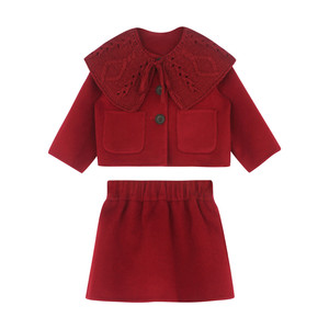 
Big Ear Elephant Girls Woolen Jacket Solid Color Woolen Skirt Winter New Baoer Casual Wool Warm Suit