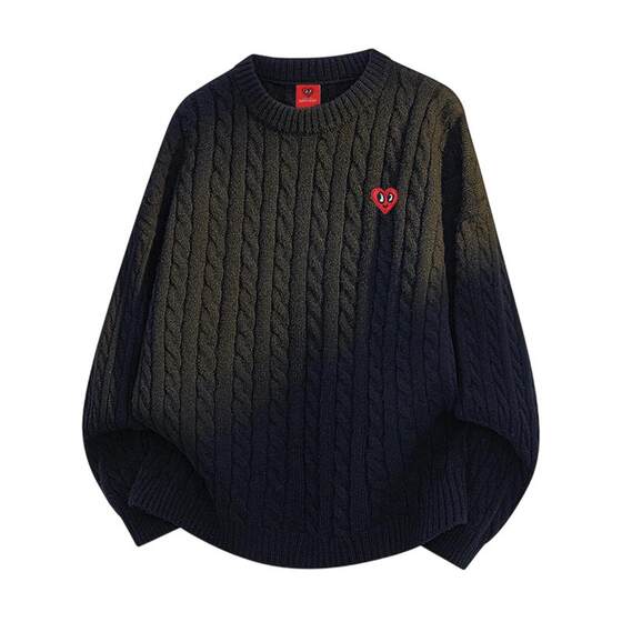 
Charles Peach Heart Twist Sweater Men's Round Neck Autumn and Winter Thickened Velvet Loose Lazy Couple Knit Sweater
