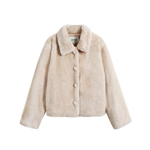 
pusumede First Snow Promise Temperament Faux Fur Jacket Women's Designed Button Short Warm Furry Top