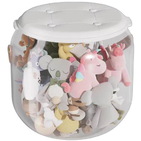
Doll storage bucket living room toy storage artifact stool organizer cream style plush doll transparent storage box