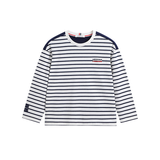 
Ying's boys' long-sleeved T-shirt spring new children's round neck striped top medium and large children's loose bottoming shirt spring and autumn