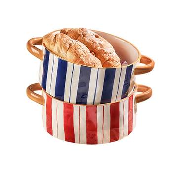 Japanese ceramic double-ear soup bowl for household large soup bowl