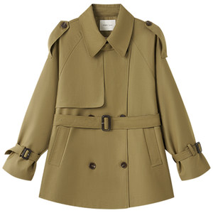 
Halo Luu khaki short windbreaker coat for women spring 2026 new British style double-breasted lace-up coat
