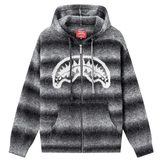 
SprayGround shark mouth star's same style striped knitted cardigan sweater for men and women couple tops and jackets trendy