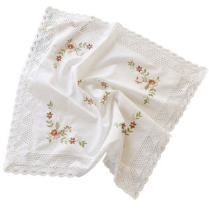 Weimi 5154 Simple and versatile pure white cotton gauze embroidered dining table fabric square small round table cloth coffee table towel