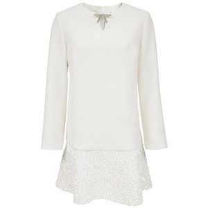 
Vero Moda Dress 2025 Autumn and Winter New Style A-line Dress with Sheep Wool Sequin Splicing Brooch Decoration