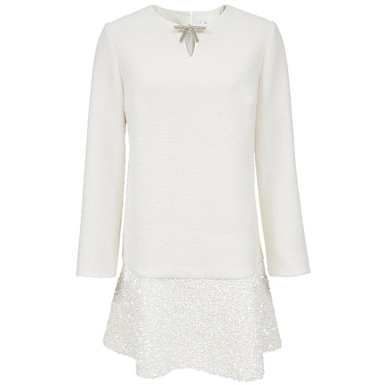 
Vero Moda Dress 2025 Autumn and Winter New Style A-line Dress with Sheep Wool Sequin Splicing Brooch Decoration