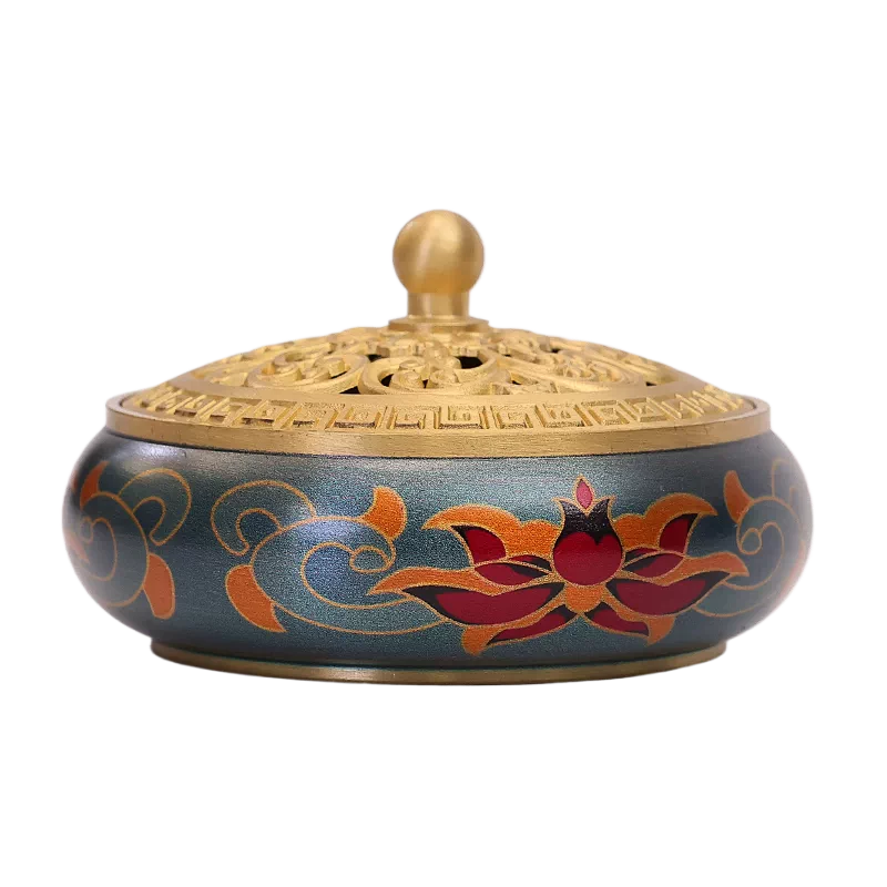 銅製 吉祥蓮華香炉 風水グッズ 銅 細工 蓮華香炉 室内盤香塔 香篆