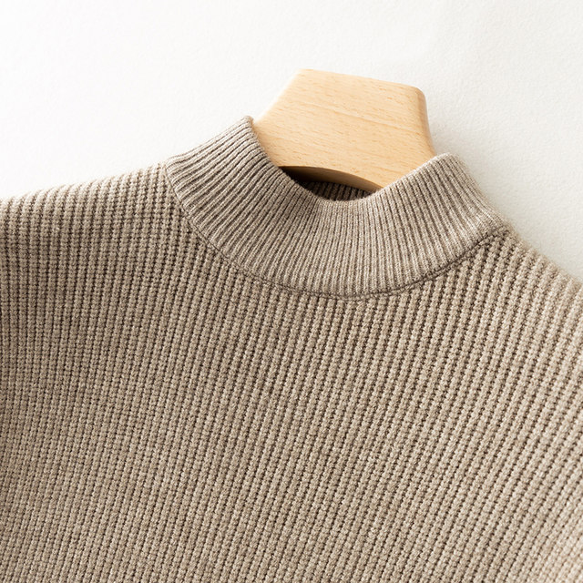 ລະດູໜາວໃໝ່ເຄິ່ງຄໍ turtleneck cashmere sweater men's loose striped casual sweater solid color youth knitted sweater sweater jacket
