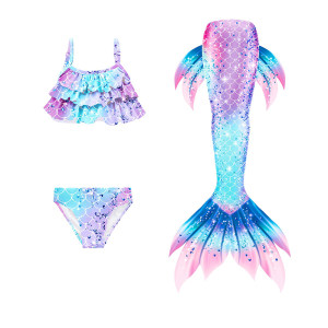 Children's Mermaid Tail Steak Summer Summer Set Three -piece Large Middle Small Girl Princess Skirt Bikini Division Hot Spring Swimsuit
