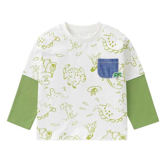 
Right European children's spring and autumn cloud-like cotton long-sleeved T-shirt boys' pure cotton fake two-piece breathable tops baby bottoming shirt