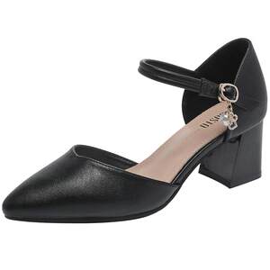 
Dadong black hollow sandals women's shoes 2026 summer new high-heeled pointed toe simple one-word buckle pearl fashion shoes