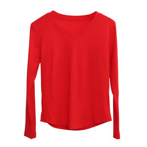 
Spring and Autumn Square Dance Costume New Long Sleeve Chicken Heart Collar V-neck Top Sports Casual Clothes Dancing Thread T-shirt Women