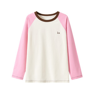 
Eayakids children's spring boys and girls early spring long-sleeved children's T-shirt raglan sleeves medium and large children's pullover contrast color round neck t