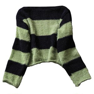 
Contrast color wide striped lazy loose slimming soft waxy pullover sweater 25 winter new long-sleeved women's sweater M451