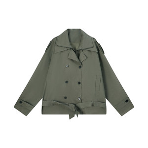 
Wu Tongtong stands on the collar and fake two-piece long-sleeved windbreaker jacket for women in early autumn Korean high-end loose versatile cardigan top