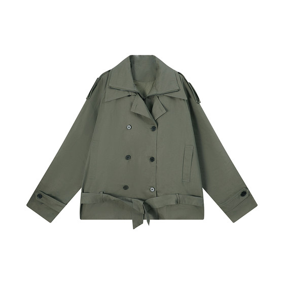 
Wu Tongtong stands on the collar and fake two-piece long-sleeved windbreaker jacket for women in early autumn Korean high-end loose versatile cardigan top