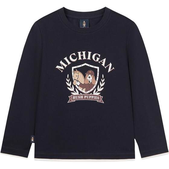 
Hush Puppies children's clothing children's long-sleeved T-shirt spring and autumn new boys casual T-shirt girls baby cute pullover