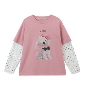 
Pudding Haru Summer Clothes Girls Children's Clothing Tops 2026 Summer Short Sleeve Children's Polka Dot Fake Two-piece T-shirt Long Sleeve Thin