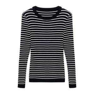 
Black and white striped round neck slim sweater top 2025 autumn and winter new fashionable inner bottom sweater sweater women's clothing