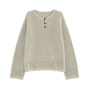 
[Micah] Heavy cotton jacquard hole-in-the-wall retro corrugated hollow slit small V-neck wool knitted top W235