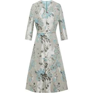 
BBLLUUEE/Pink Blue Wardrobe Elegant Oriental Gold Wire Jacquard Dress Women's 2025 Autumn Light Luxury A-line Skirt