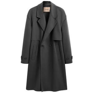 Peacebird men's gray suit collar coat men's winter casual long wool coat coat men