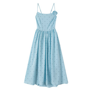 
Sanya seaside resort style long dress blue polka dot suspender dress women's backless waist slimming photo beach dress