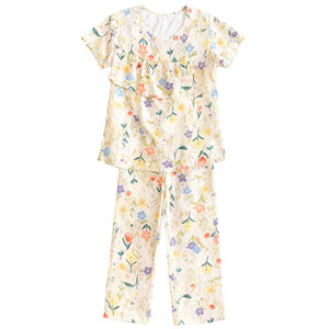 
2026 new summer ultra-thin anti-bump pajamas for women cotton silk short-sleeved trousers rayon suit home clothes