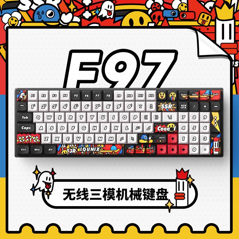 IQUNIX F97 涂鸦日记 100键 2.4G蓝牙 多模无线机械键盘 红色涂鸦 TTC快银轴V2 RGB