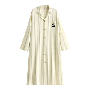 Yue Nei nightgown for women's pajamas spring and autumn long sleeve pure cotton long large size cardigan shirt panda national trend
