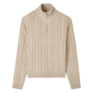 
[27% Wool 3% Rabbit Fur] CULTUM Retro IVY Style Half-Zip Turtle Neck Sweater Men's Cable Sweater