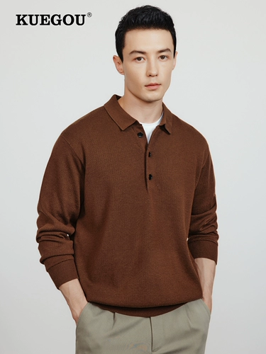 Шерстяная футболка polo, мужской трикотажный свитер для отдыха