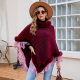 Fashion fur collar tassel knitted cape时尚毛领流苏针织斗篷女