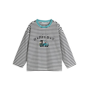 
Momojia children's clothing autumn clothing boys long-sleeved 2026 autumn new children's versatile striped round neck T-shirt
