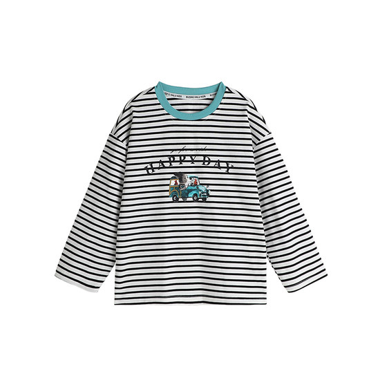 
Momojia children's clothing autumn clothing boys long-sleeved 2026 autumn new children's versatile striped round neck T-shirt