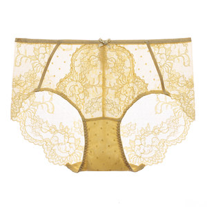 Wutong best friend underwear for women's mid-low waist boxer pants sexy embossed floral lace pure cotton crotch GM23572
