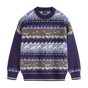 
Madden Workwear American Retro Fair Isle Sweater Round Neck Pullover Thick Loose Warm Outerwear Knitwear Men's Winter