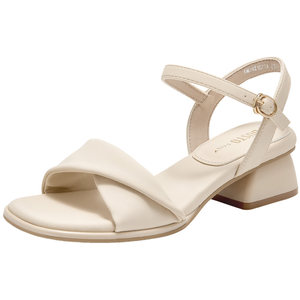 Dadong 1-strip sandals women's shoes 2025 summer new fashion thick heel 1-strip buckle mid-heel square-toe sandals 1071