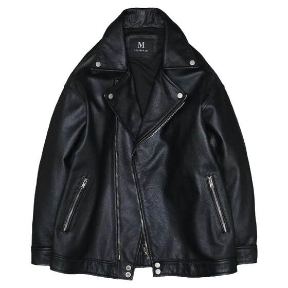 
First layer cowhide leather genuine leather jacket for men Korean style loose shoulders plus cotton men's large size casual jacket silhouette jacket
