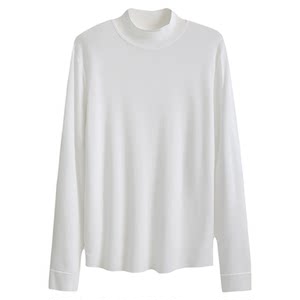 Spring and Autumn half turtleneck pure cotton T-shirt for men, long-sleeved inner elastic t-shirt, Korean style slim-fit mid-collar bottoming shirt top