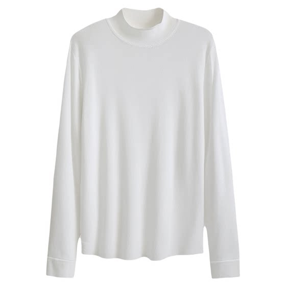 Spring and Autumn half turtleneck pure cotton T-shirt for men, long-sleeved inner elastic t-shirt, Korean style slim-fit mid-collar bottoming shirt top