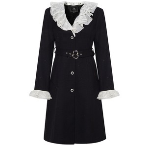 
FEXATA Feiges 2025 new autumn product detachable lotus leaf collar exquisite dark plaid mid-length jacket women's clothing