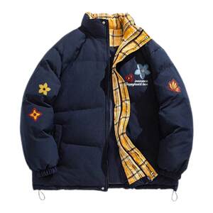 
Charles Heart American Floral Stand Collar Winter Cotton Clothes Men's New Casual Warm Loose Couple Thickened Jacket