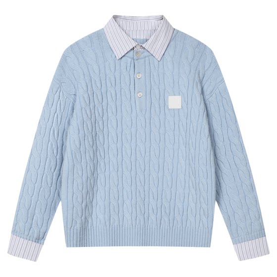 
MEDM pullover fake two-piece shirt leader henley shirt collar casual sweater simple men's and women's pullover sweater