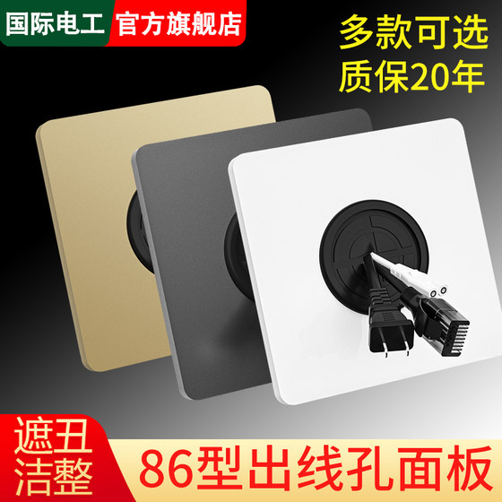 空白面板开关插座86型墙壁家用装饰暗盒白板带出线孔电视网络穿孔