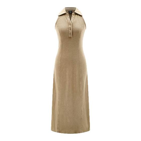 
A21 women's sleeveless off-shoulder dress 2025 summer new ins style slit long skirt high waist lapel A-line skirt