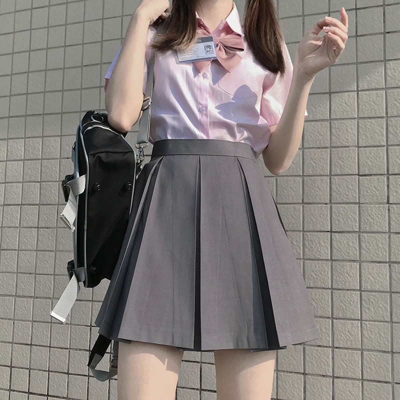 川岛私立学院 JK制服 基础款8箱褶裙 灰色42cm