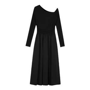 
pusumede Kuroyu Shibuya sexy off-shoulder long-sleeved dress for women off-shoulder slim knitted splicing long skirt