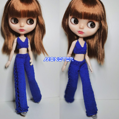 taobao agent Small cloth doll Blythe doll suit Klein blue strap wide -leg pants two -piece OB24